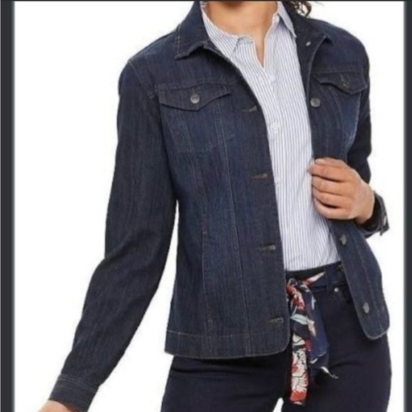 CROFT & Barrow Women's Dark Wash Button Front Stretch Denim Jacket Size L - Picture 1 of 6